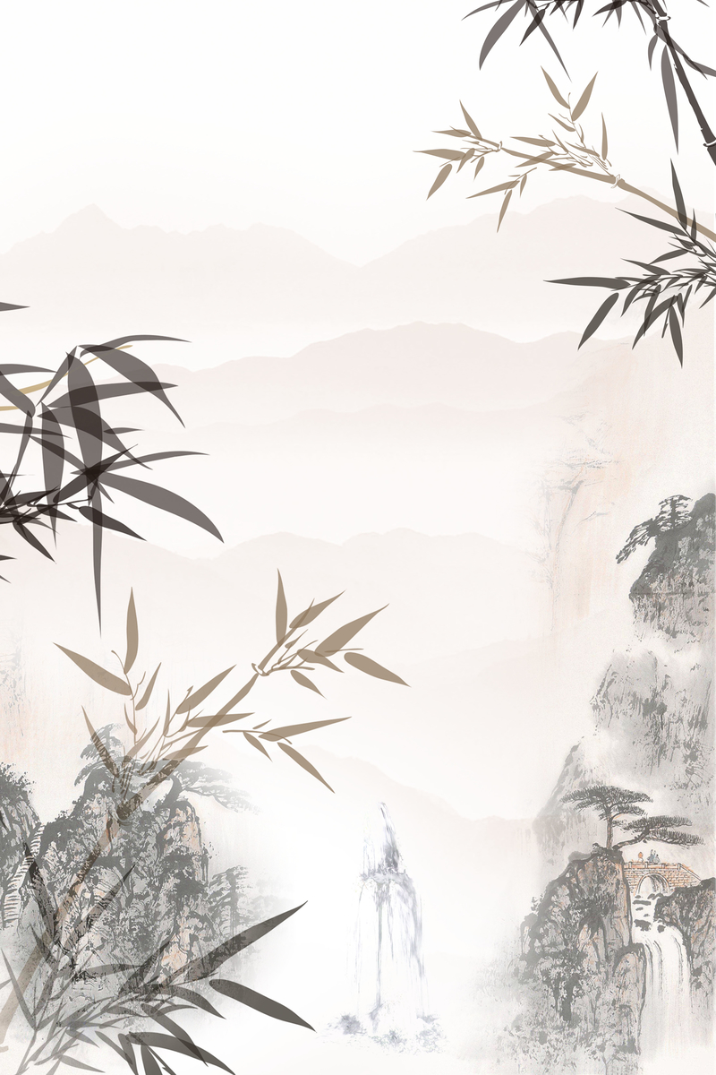 中国风竹叶水墨画，复古高清JPG图片及设计素材下载