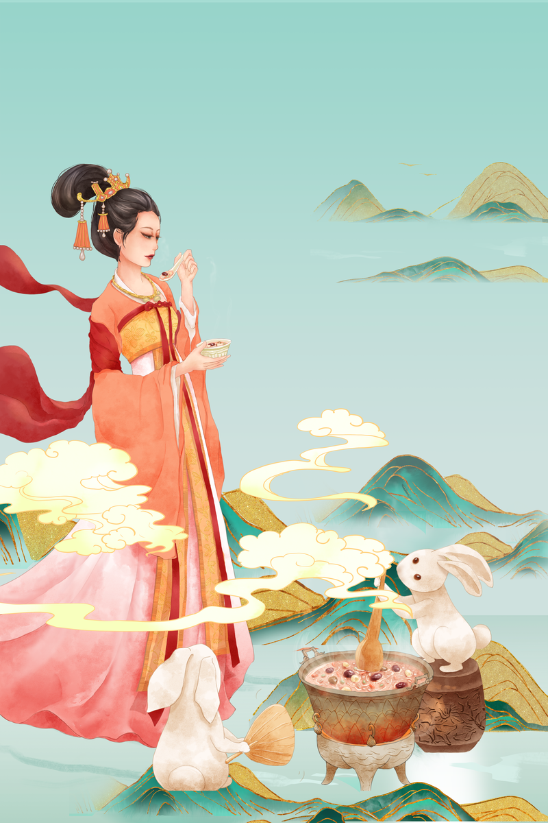 冬天腊八节，古风兔子腊八粥背景图片，复古中国风PSD素材高清下载