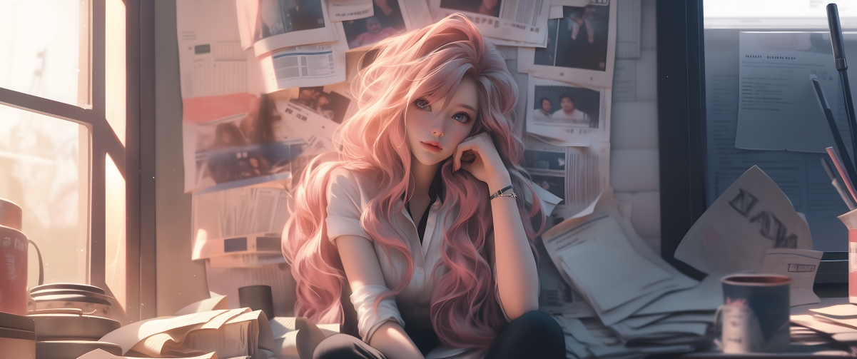 报纸墙·萨勒芬妮超清带鱼屏壁纸，4K动漫风格，一键下载3440x1440高清大图