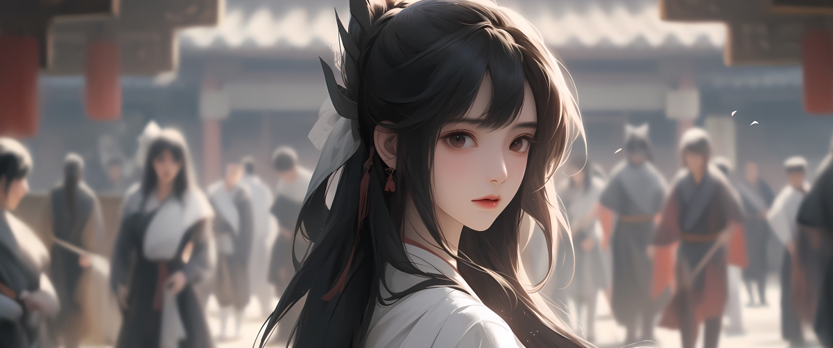 古风美女漫步街道，3440x1440带鱼屏动漫壁纸，超清4K图片，一键下载