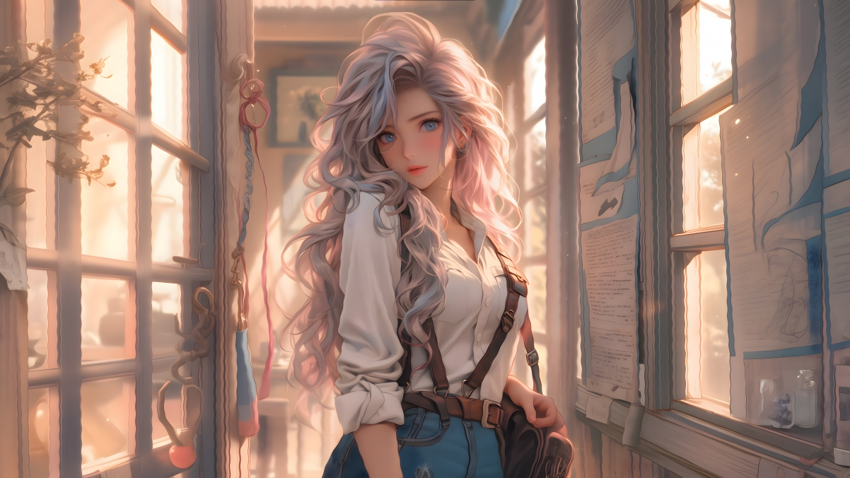 萨勒芬妮长卷发美景，窗户边的报纸时光，精选4K动漫壁纸，高清3840x2160，一键下载！