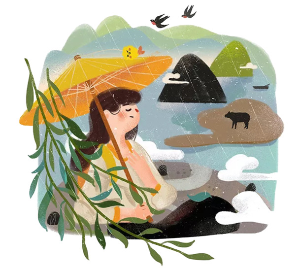 清明撑伞女孩PNG素材，高清透明图片，节日元素下载