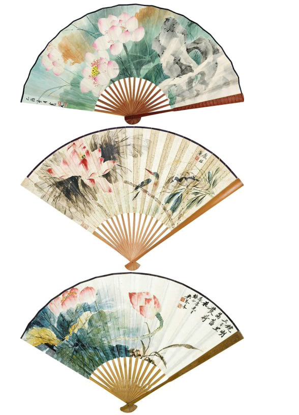 传统古风扇子PNG透明图，高清中国风装饰元素，AI设计素材下载