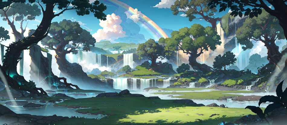 动漫原画之美，高山流水瀑布景，超清4K壁纸震撼来袭，8000x3500高清下载