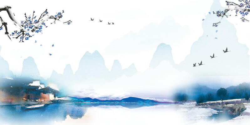 中国风水墨江南美景，高清JPG与复古PSD设计素材下载