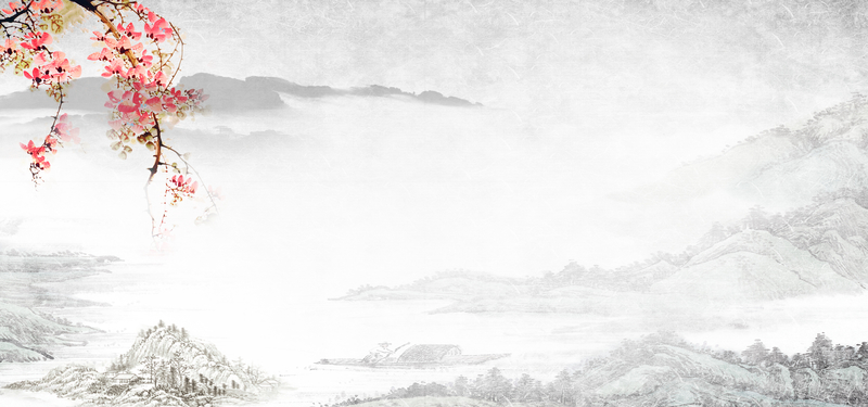 中国风简约水墨山水画，高清JPG与复古PSD设计素材下载