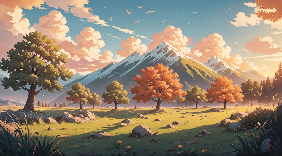 国风原画，绝美雪山8K动漫风景壁纸，超清4K图片，震撼8192x4544高清下载