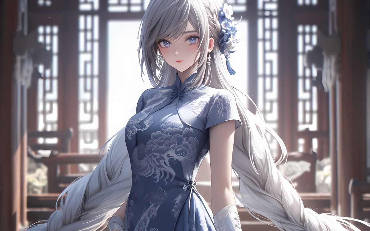 古风蓝衣少女，绝美4K高清壁纸，3840x2400分辨率，动漫风格，一键下载！