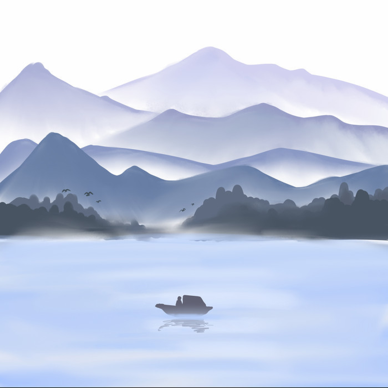 中国风古风水墨山水画，高清JPG素材，复古设计一键下载