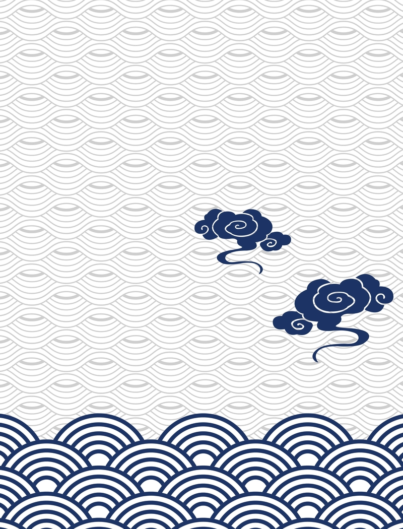 中国风矢量青花瓷海水纹祥云背景，复古设计素材，高清JPG下载