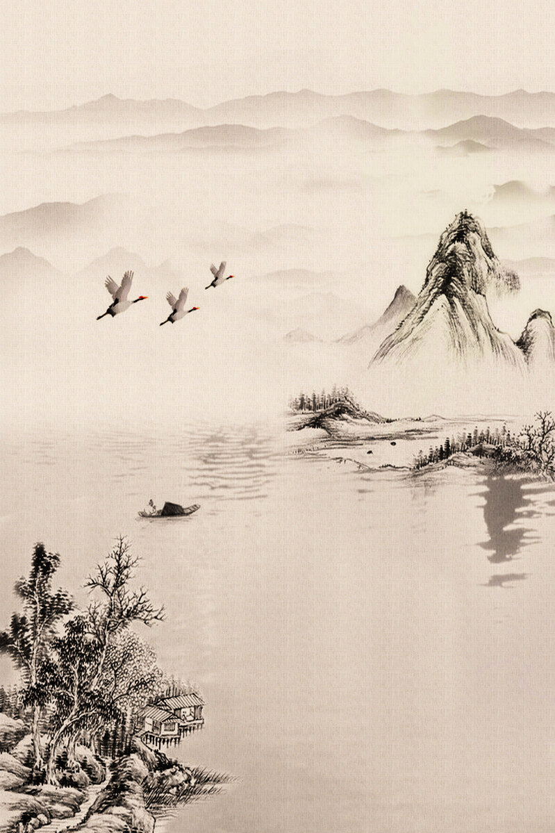 中国风水墨画古韵广告素材，高清JPG与复古PSD设计免费下载