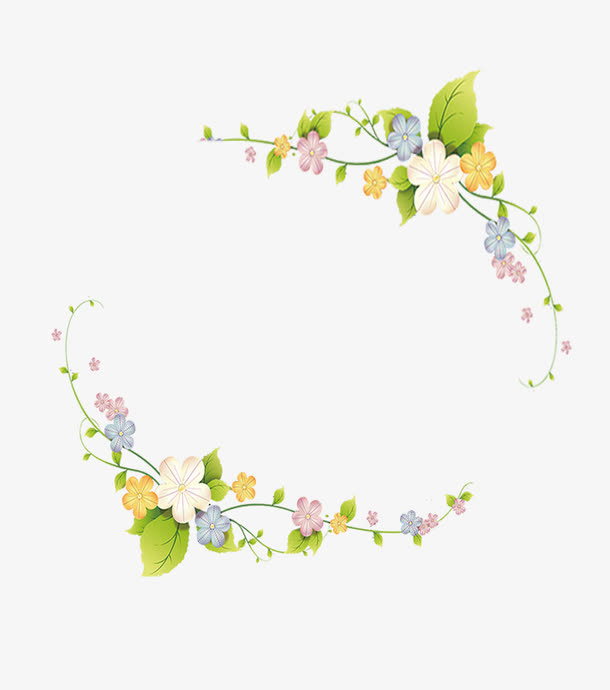 小清新手绘花环边框PNG素材，高清透明图片，创意装饰边框设计下载