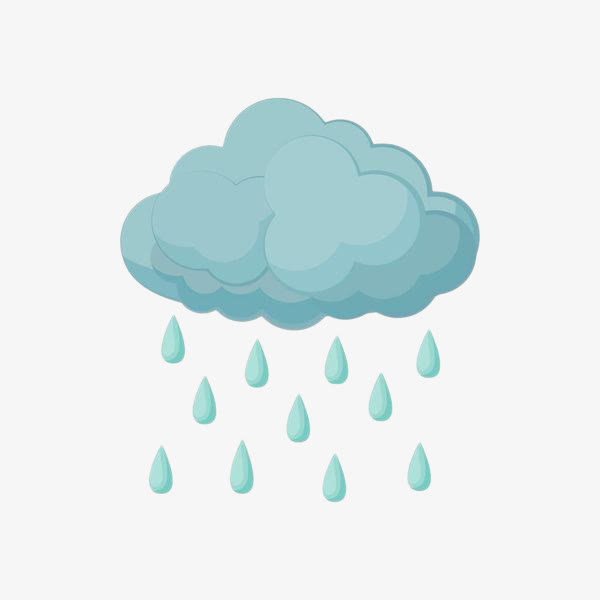 手绘蓝色下雨乌云PNG素材，高清透明图片，卡通风格AI设计元素免费下载