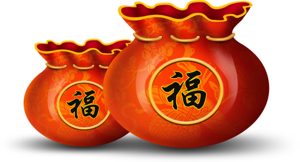 红色福袋PNG透明图，高清元旦春节元宵节日元素，AI设计素材下载