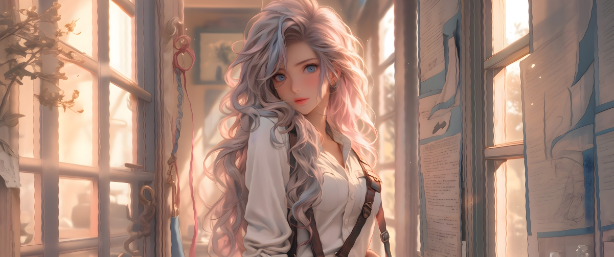 萨勒芬妮长卷发美景壁纸，3440x1440带鱼屏4K高清动漫图片下载