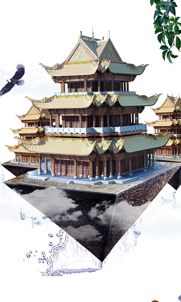 复古建筑PNG透明图，中国风装饰元素，高清素材免费下载