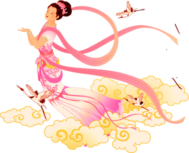 卡通手绘嫦娥奔月，高清PNG透明图片，中秋节节日元素，PSD设计素材免费下载
