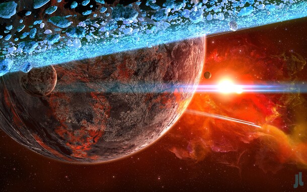 红色星球太阳宇宙高清PNG海报背景，抽象梦幻设计素材，透明图片背景元素下载