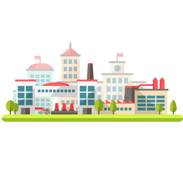 学校建筑风景手绘卡通PNG透明图片，高清AI设计素材下载