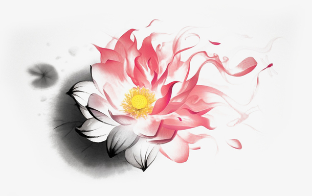 秋天水墨莲花与蜻蜓，高清PNG透明图片，手绘卡通元素，PSD设计素材免费下载