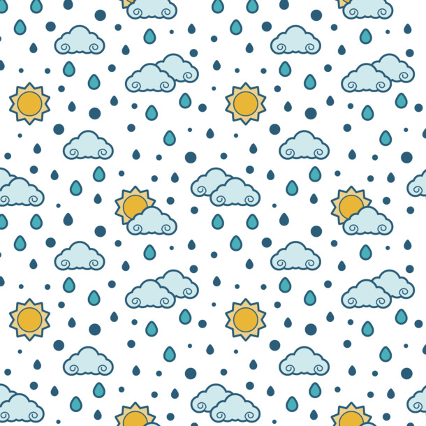 创意云朵太阳雨滴PNG透明背景图，高清无缝矢量设计素材，AI格式可下载