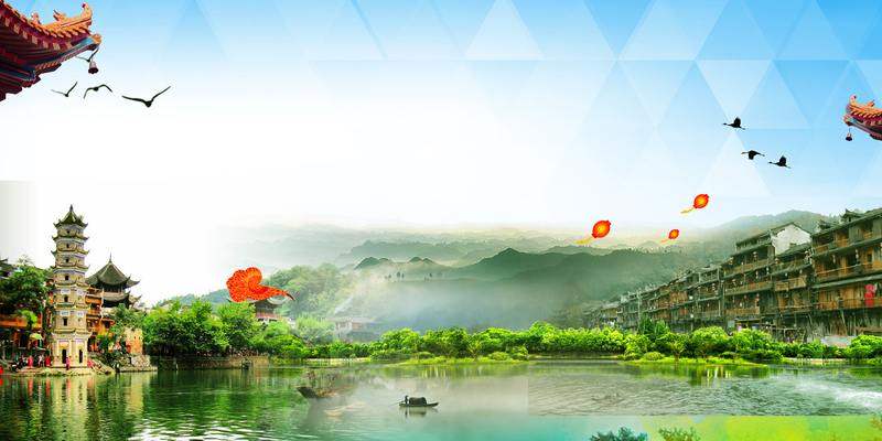 美丽凤凰古城，高清文化旅游海报背景素材JPG，创意另类设计素材下载