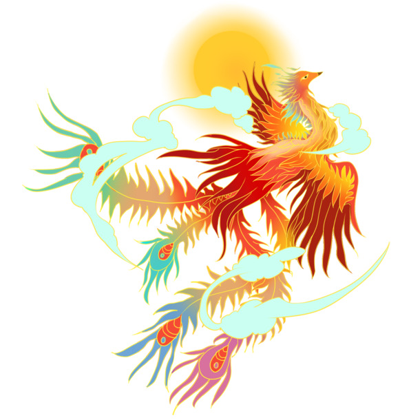 国潮插画，凤凰年画PNG透明图片，中国风装饰元素PSD素材免费下载
