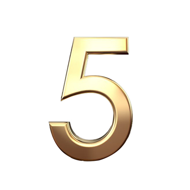 金属数字5倒计时，高清PNG透明素材，免扣元素，AI设计资源免费下载