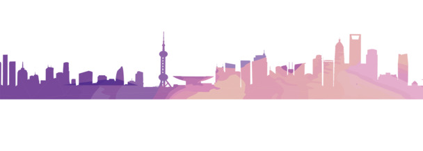 渐变上海城市剪影PNG透明图片，高清装饰元素与图案设计素材下载