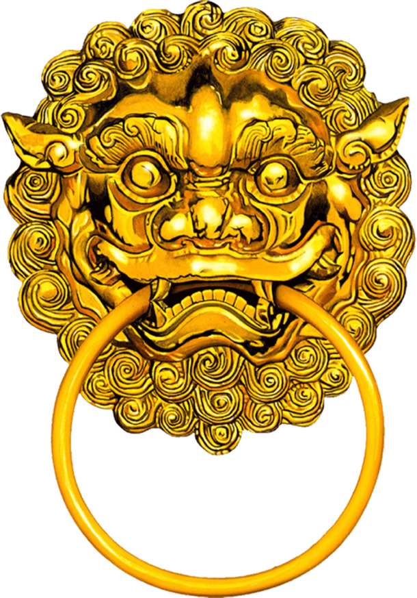 新年狮子头金色门环PNG透明图，节日元素大放送，高清下载迎元旦、春节、元宵佳节！