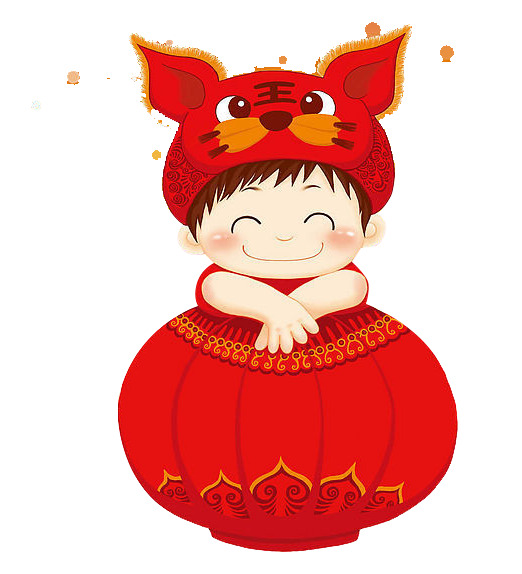 红色福娃PNG透明图，元旦春节元宵节日素材，高清下载
