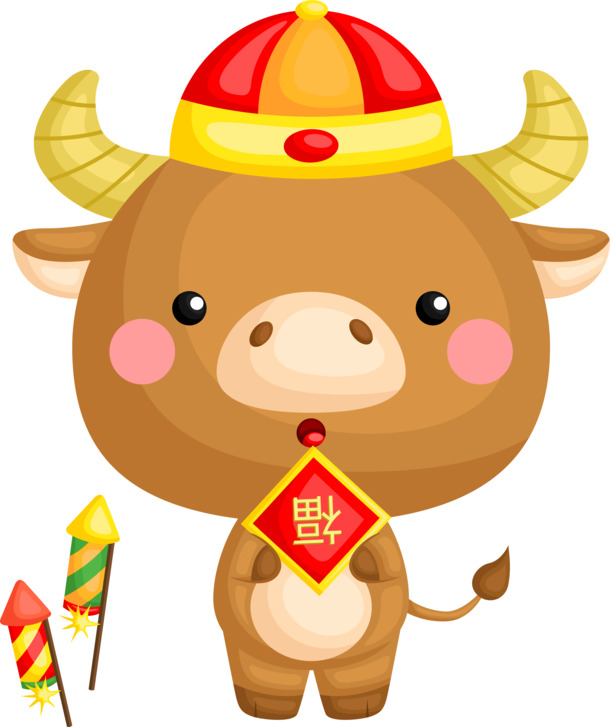 新春福至牛欢炮响，高清PNG透明图片，节日元素一站式下载，元旦、春节、元宵AI设计素材