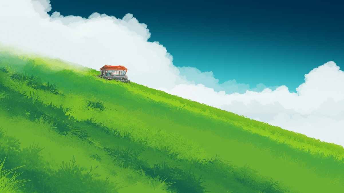 天空云绿草地小房子绝美4K风景壁纸，超清3840x2160分辨率，一键下载！