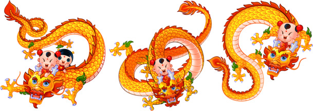 童子金龙春节高清PNG素材，拜年贺岁，节日元素一网打尽，免费下载！