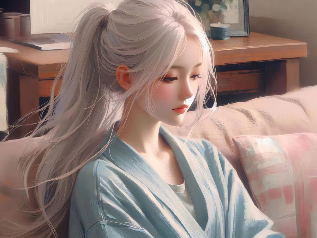 动漫少女马尾辫平板壁纸，高清2732x2048大图下载，绝美平板背景图