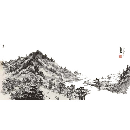 水墨山景PNG透明图，高清装饰元素，笔触设计素材免费下载