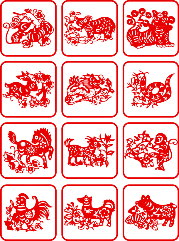十二生肖精美剪纸矢量，高清PNG透明图，手绘卡通元素PSD素材下载