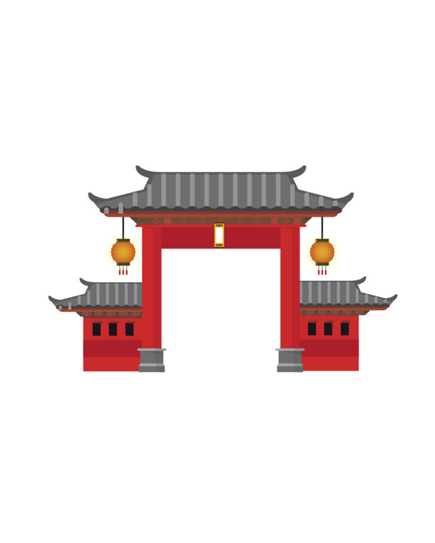 古建筑矢量手绘卡通PNG免扣元素与PSD设计素材高清下载