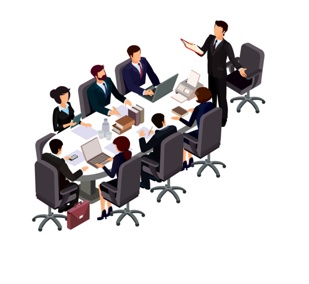2.5D等距办公场景开会会议PNG透明图，手绘卡通元素，高清AI设计素材下载