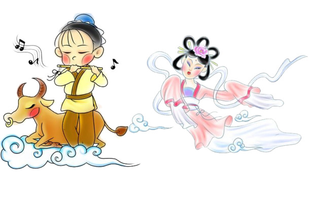 牛郎织女高清PNG透明素材，情人节节日元素，免费下载
