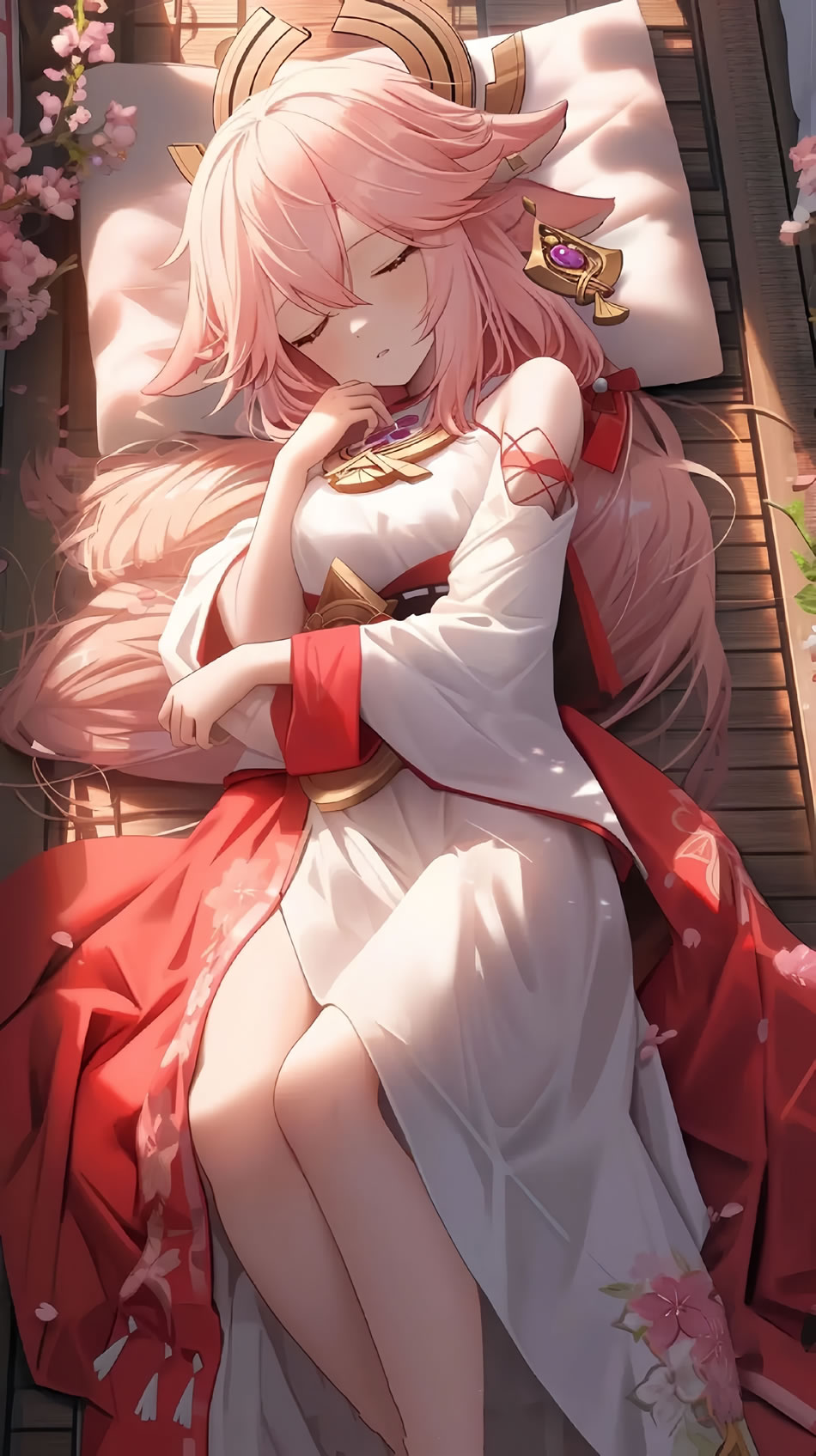原神，绝美4K手机壁纸，熟睡的八重神子高清大图，5736x10240分辨率畅享下载