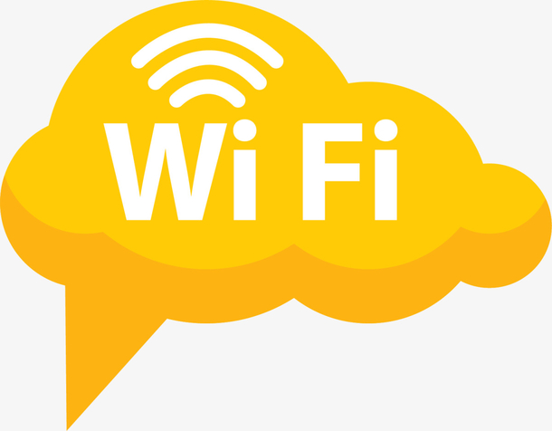 黄色WiFi云朵PNG透明图片素材，高清免扣元素，AI设计必备下载
