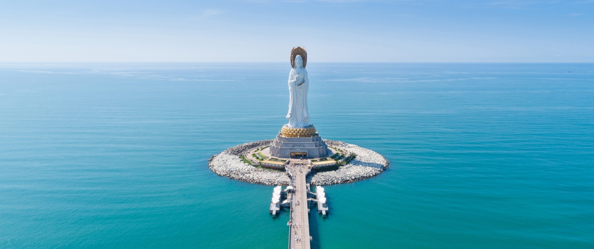 三亚海上观音高清4K壁纸，带鱼屏专属，宗教艺术之美，3440x1440分辨率免费下载
