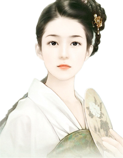 白衣女子古风立绘，高清PNG透明扇子元素，花瓣漂浮设计素材，免费下载