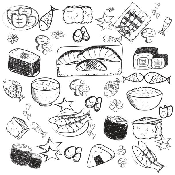 食物矢量草图，高清PNG透明图片，手绘卡通元素，AI设计素材下载