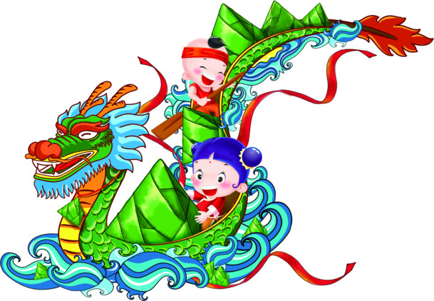 手绘端午龙舟PNG透明图，儿童节活动元素，高清PSD素材下载