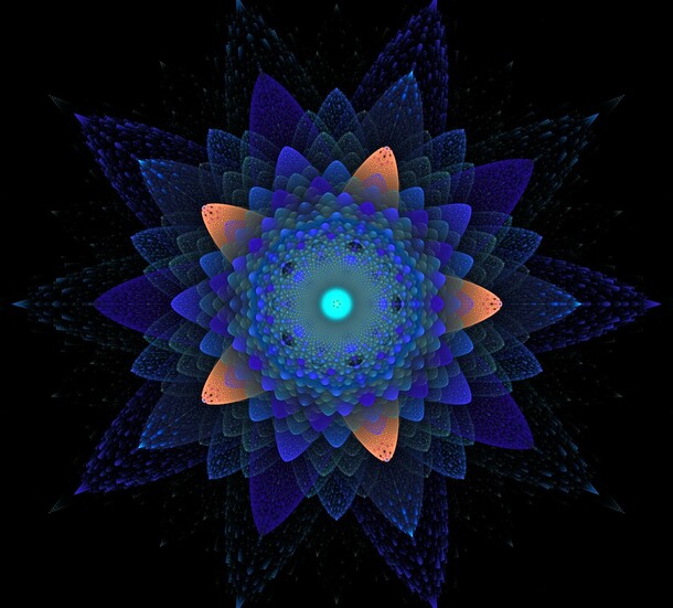 黑色背景梦幻绽放鲜花，高清PNG透明图片，抽象设计素材免费下载