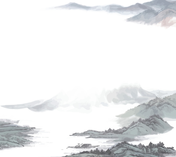 中国山水矢量PNG素材，高清透明装饰元素，笔触墨迹设计下载