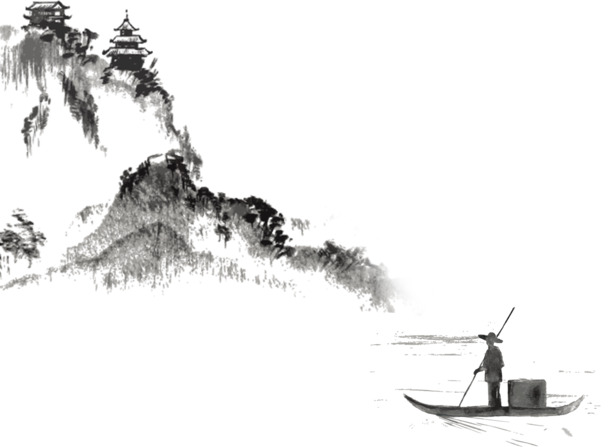 古风山水渔夫水墨画PNG透明免扣素材下载