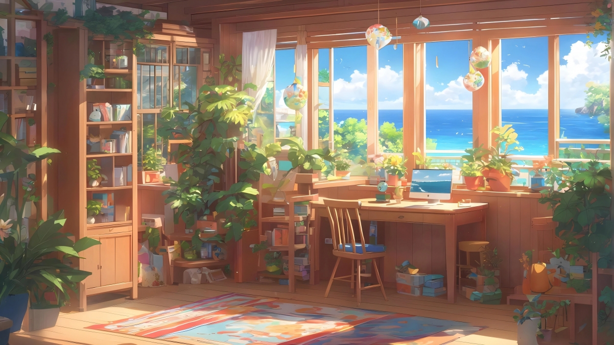 夏日海边风情，绿色植物点缀的绝美海景，4K高清风景壁纸（3840x2160）免费下载